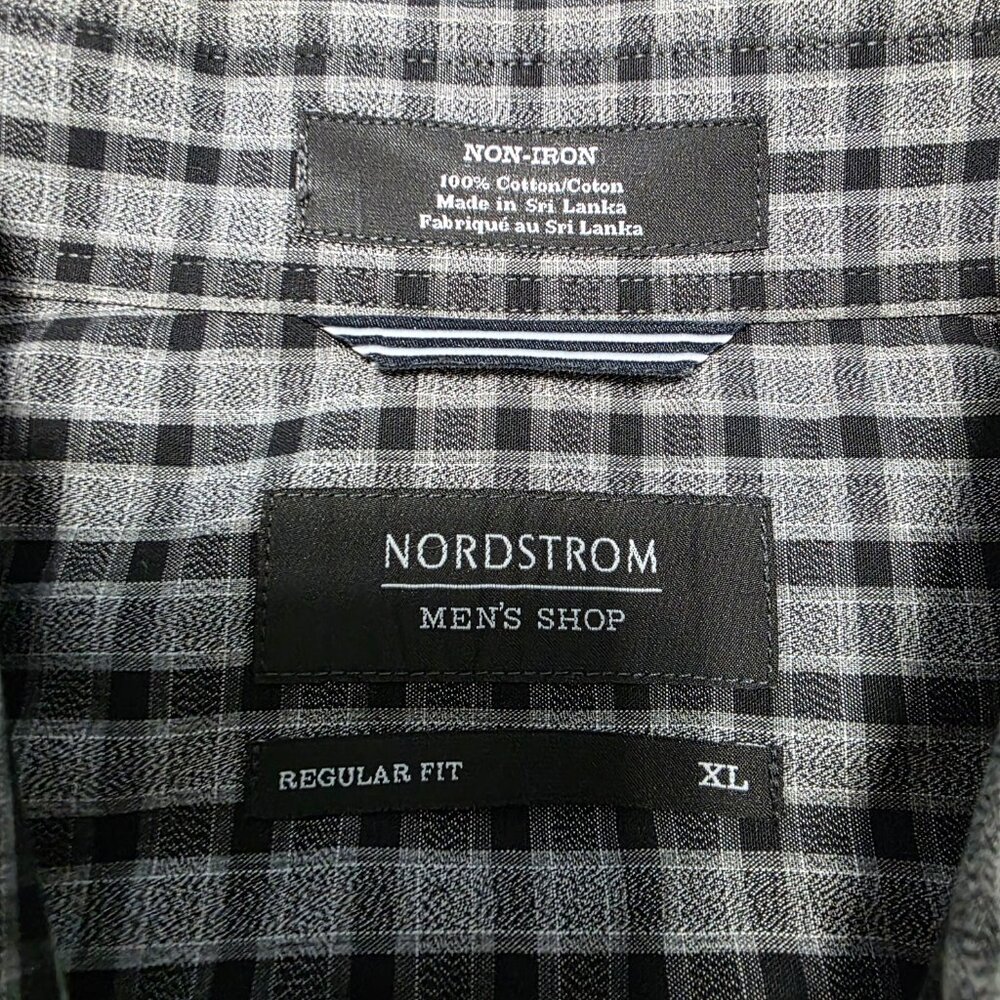 Nordstrom Men's Shop Regular Fit Black & Gray Plaid Cotton Button-down Size XL - Picture 4 of 4